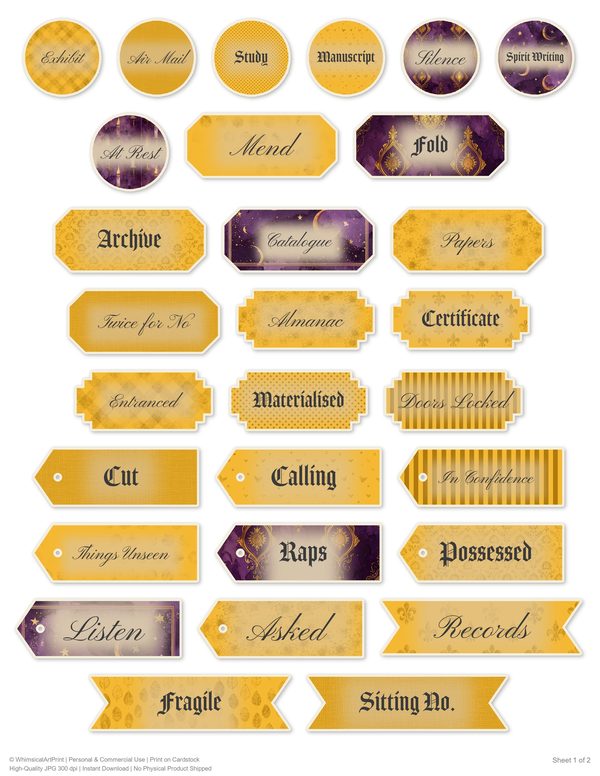 Word Strips and Labels: 17 Printable Journaling Sheets - Gothic Seance - Commercial Use — image 1
