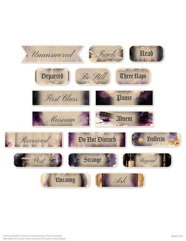 Word Strips and Labels: 17 Printable Journaling Sheets - Gothic Seance - Commercial Use — image 5