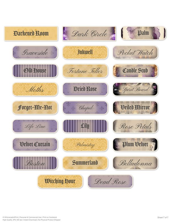 Word Strips and Labels: 17 Printable Journaling Sheets - Gothic Seance - Commercial Use — image 12