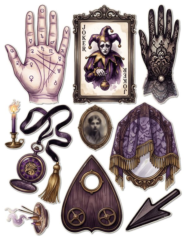 Ephemera Kit: 81 Printable Cards, Tags and Word Strips - Gothic Seance - Commercial Use — image 39