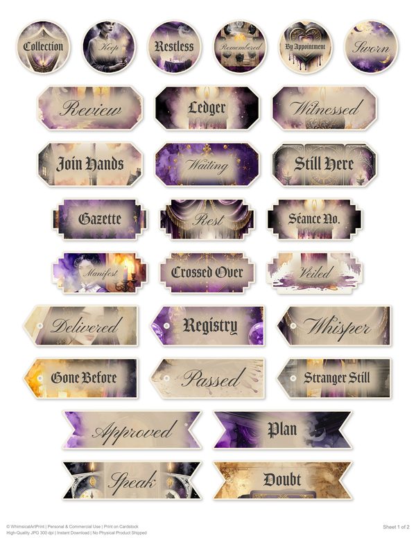 Ephemera Kit: 81 Printable Cards, Tags and Word Strips - Gothic Seance - Commercial Use — image 53