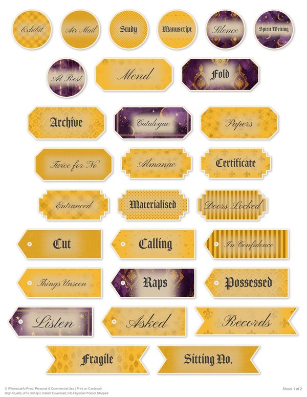 Ephemera Kit: 81 Printable Cards, Tags and Word Strips - Gothic Seance - Commercial Use — image 55