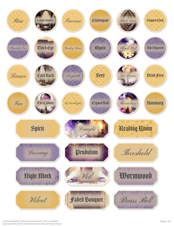 Ephemera Kit: 81 Printable Cards, Tags and Word Strips - Gothic Seance - Commercial Use — image 58