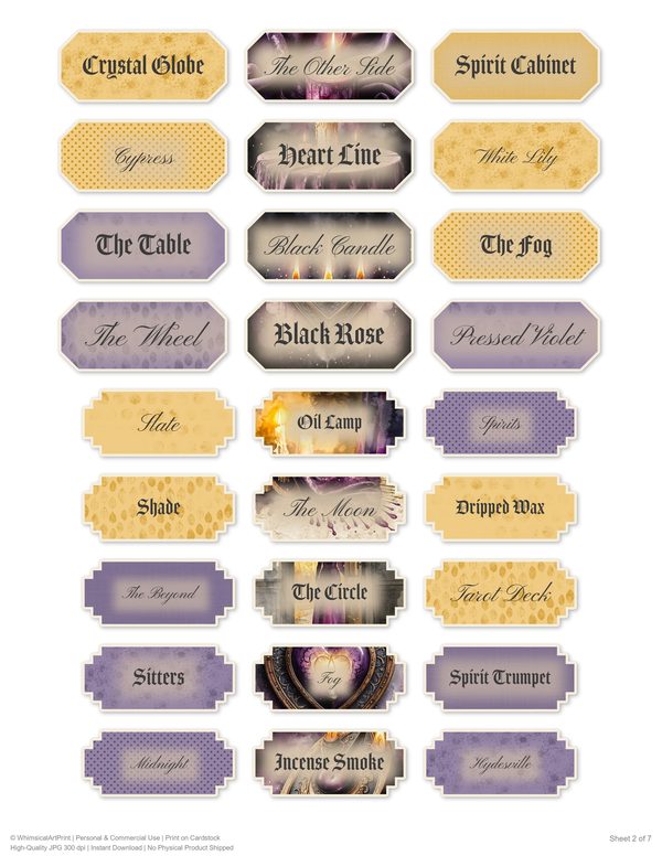 Ephemera Kit: 81 Printable Cards, Tags and Word Strips - Gothic Seance - Commercial Use — image 59