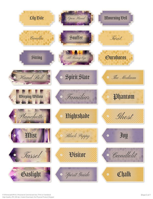 Ephemera Kit: 81 Printable Cards, Tags and Word Strips - Gothic Seance - Commercial Use — image 60