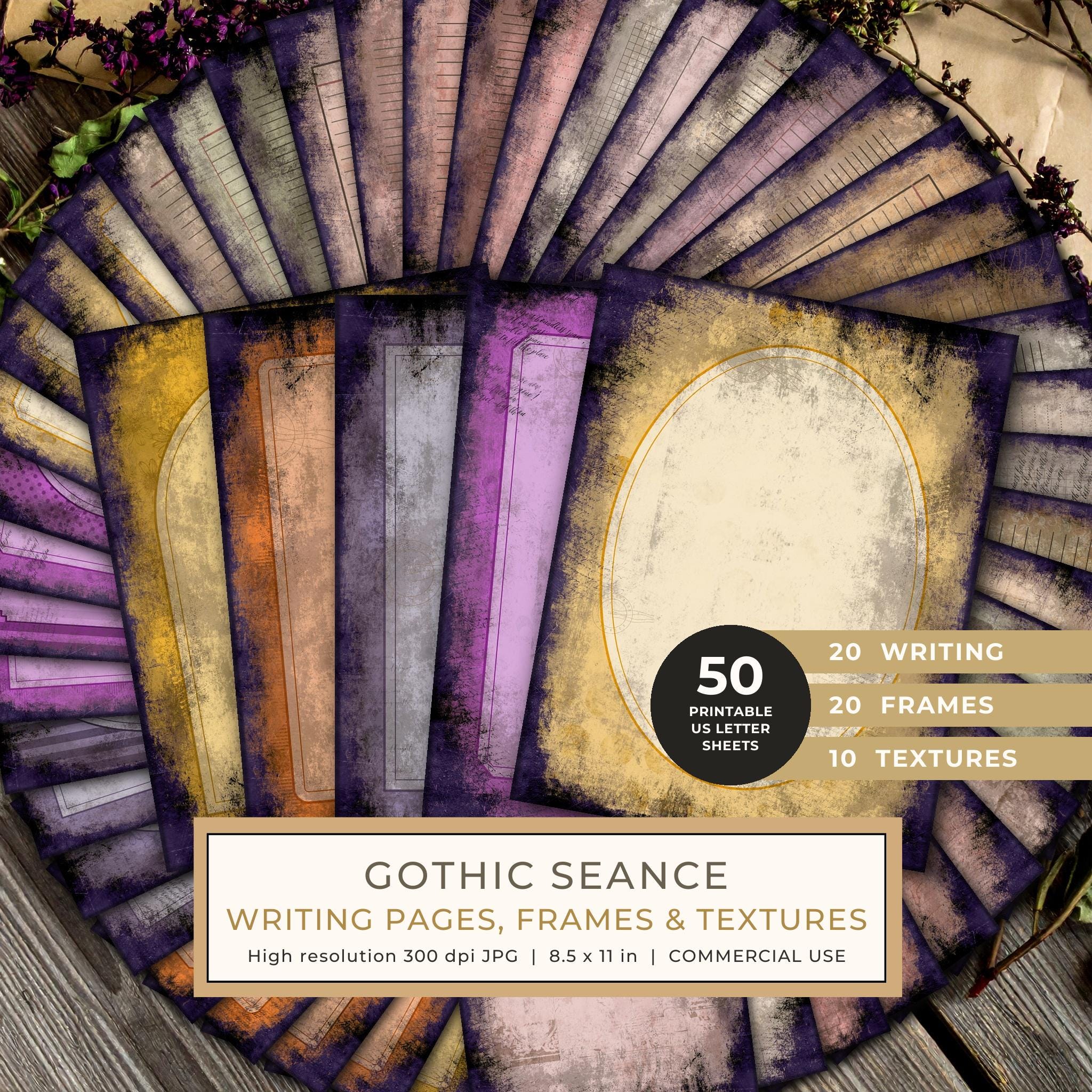 Journal Writing Pages: 50 Lined Frames and Textures - Gothic Seance - Commercial Use