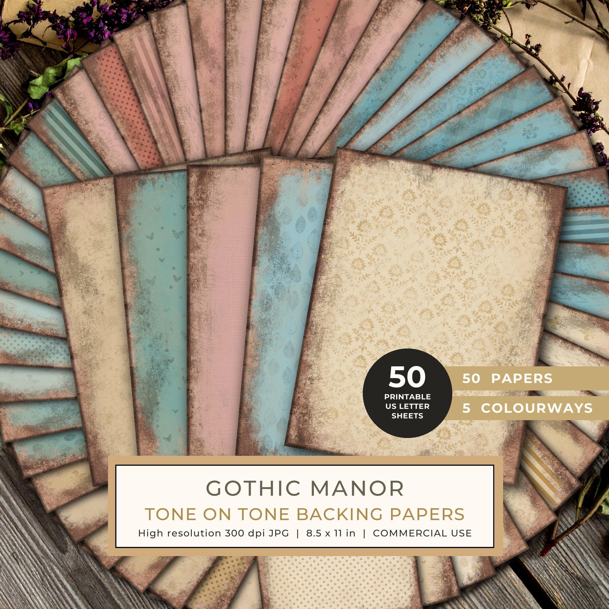 Backing Papers: 50 Background Sheets - Gothic Manor - Printable Commercial Use