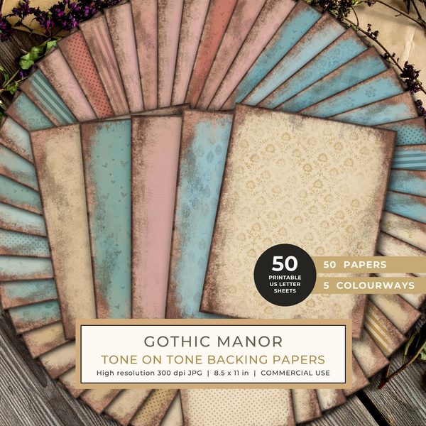 Backing Papers: 50 Background Sheets - Gothic Manor - Printable Commercial Use