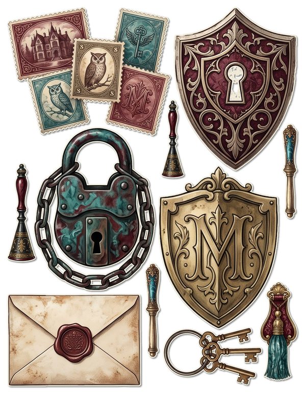 Fussy Cut Stickers: 10 Printable Ephemera Sheets - Gothic Manor - Commercial Use — image 2