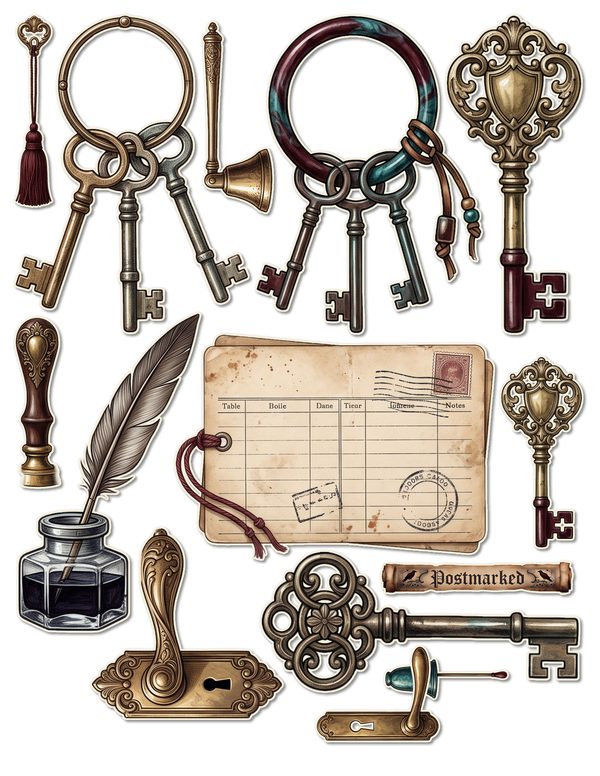 Fussy Cut Stickers: 10 Printable Ephemera Sheets - Gothic Manor - Commercial Use — image 3
