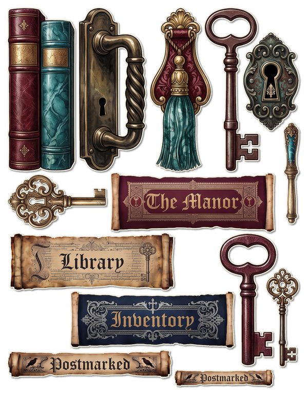 Fussy Cut Stickers: 10 Printable Ephemera Sheets - Gothic Manor - Commercial Use — image 6
