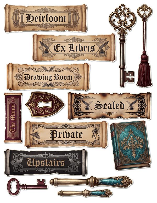 Fussy Cut Stickers: 10 Printable Ephemera Sheets - Gothic Manor - Commercial Use — image 7