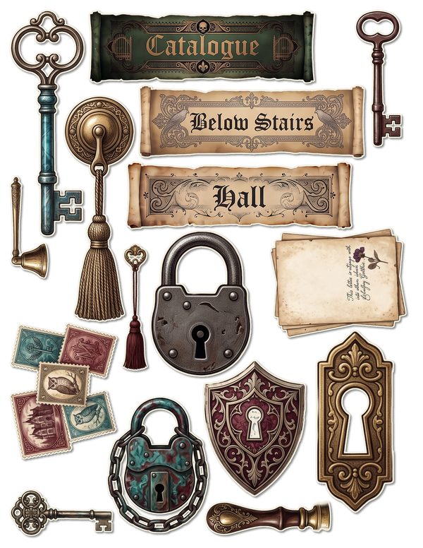 Fussy Cut Stickers: 10 Printable Ephemera Sheets - Gothic Manor - Commercial Use — image 8