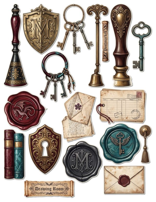 Fussy Cut Stickers: 10 Printable Ephemera Sheets - Gothic Manor - Commercial Use — image 9