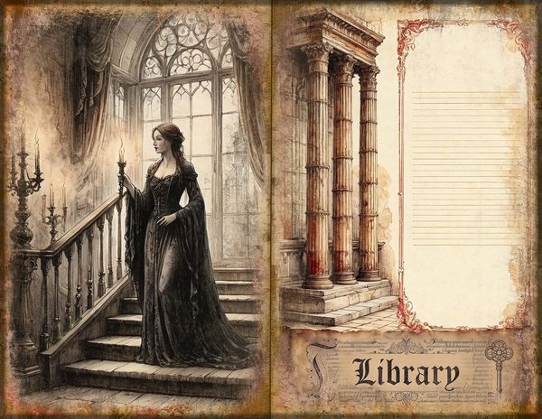 Junk Journal Spreads: 75 Open Book Planner Pages - Gothic Manor - Commercial Use — image 4