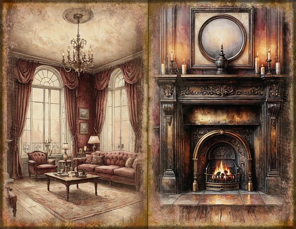 Junk Journal Spreads: 75 Open Book Planner Pages - Gothic Manor - Commercial Use — image 8