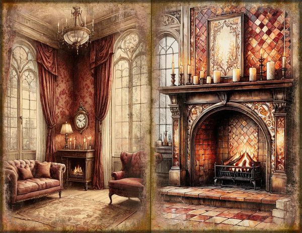 Junk Journal Spreads: 75 Open Book Planner Pages - Gothic Manor - Commercial Use — image 10