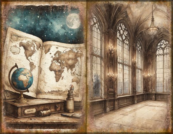Junk Journal Spreads: 75 Open Book Planner Pages - Gothic Manor - Commercial Use — image 11