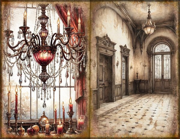 Junk Journal Spreads: 75 Open Book Planner Pages - Gothic Manor - Commercial Use — image 15