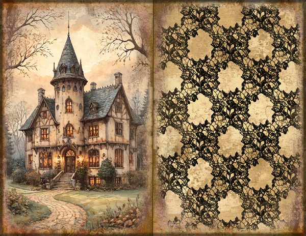 Junk Journal Spreads: 75 Open Book Planner Pages - Gothic Manor - Commercial Use — image 17