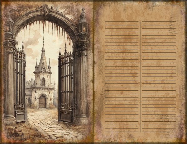 Junk Journal Spreads: 75 Open Book Planner Pages - Gothic Manor - Commercial Use — image 40