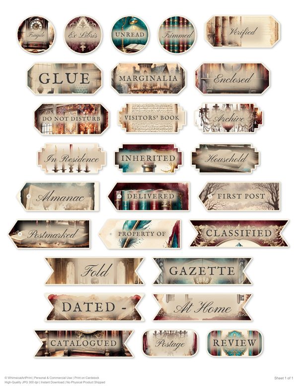 Word Strips and Labels: 17 Printable Journaling Sheets - Gothic Manor - Commercial Use — image 4