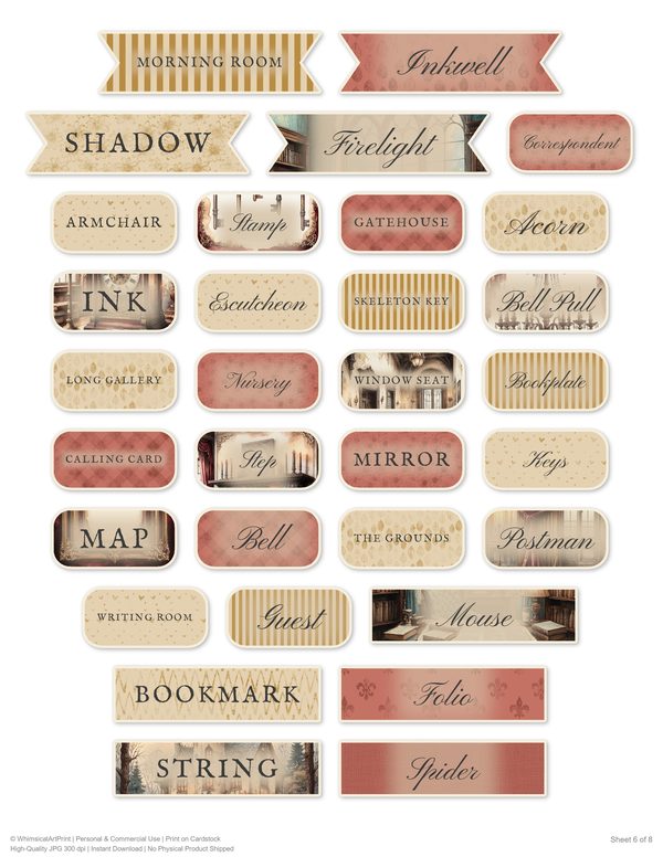 Word Strips and Labels: 17 Printable Journaling Sheets - Gothic Manor - Commercial Use — image 10