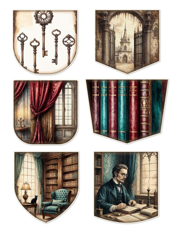 Ephemera Kit: 77 Printable Cards, Tags and Word Strips - Gothic Manor - Commercial Use — image 8