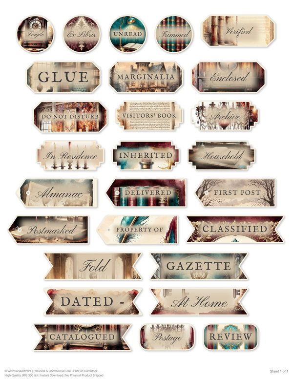 Ephemera Kit: 77 Printable Cards, Tags and Word Strips - Gothic Manor - Commercial Use — image 49