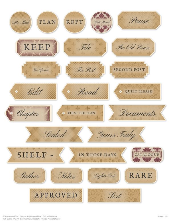 Ephemera Kit: 77 Printable Cards, Tags and Word Strips - Gothic Manor - Commercial Use — image 50