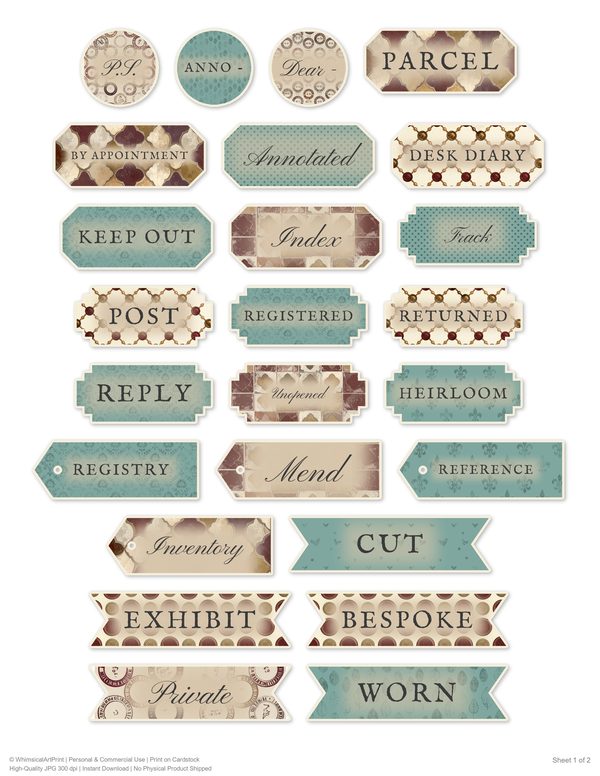 Ephemera Kit: 77 Printable Cards, Tags and Word Strips - Gothic Manor - Commercial Use — image 51
