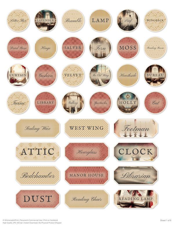 Ephemera Kit: 77 Printable Cards, Tags and Word Strips - Gothic Manor - Commercial Use — image 53
