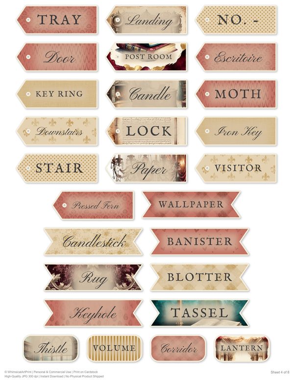 Ephemera Kit: 77 Printable Cards, Tags and Word Strips - Gothic Manor - Commercial Use — image 56