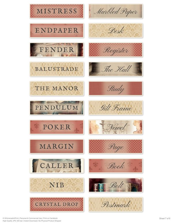 Ephemera Kit: 77 Printable Cards, Tags and Word Strips - Gothic Manor - Commercial Use — image 59