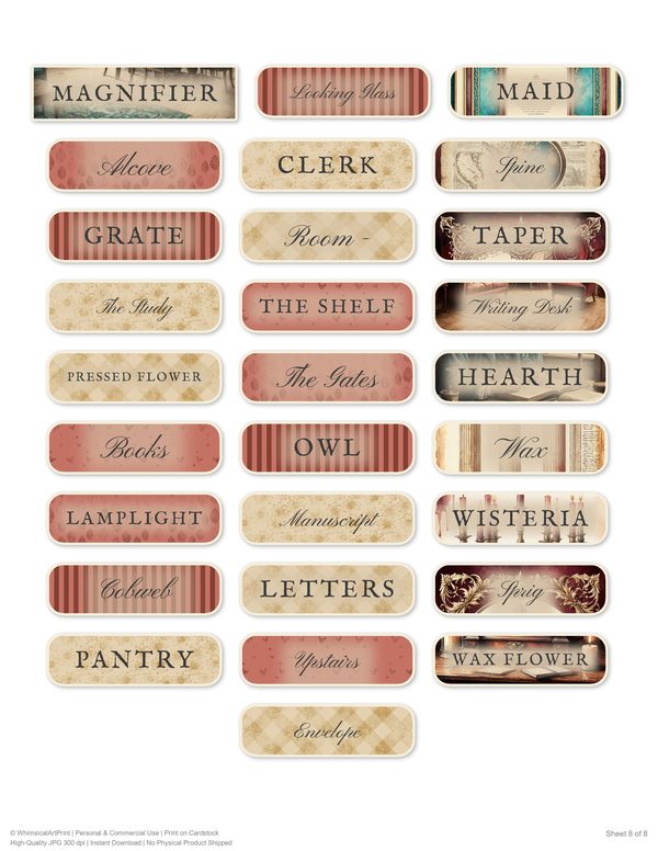 Ephemera Kit: 77 Printable Cards, Tags and Word Strips - Gothic Manor - Commercial Use — image 60