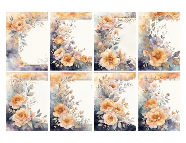 Watercolor Floral Frame Digital Paper: Amber and Silver Borders (Digital Download) — image 28