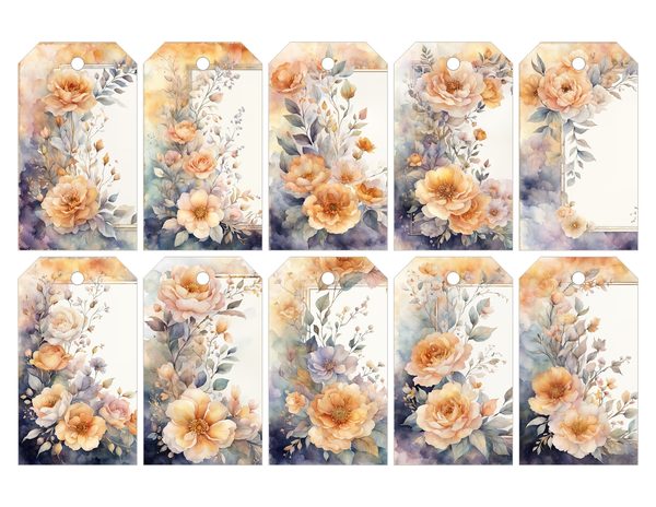 Watercolor Floral Frame Digital Paper: Amber and Silver Borders (Digital Download) — image 29