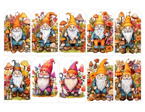 Garden Gnomes Watercolor Digital Paper Kit: Printable Papers, Cards, Tags, Ephemera — image 27