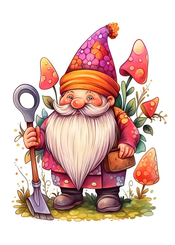 Garden Gnomes Watercolor Digital Paper Kit: Printable Papers, Cards, Tags, Ephemera — image 6