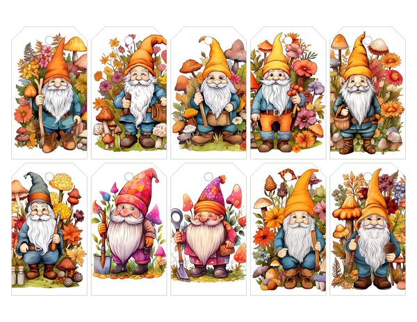 Garden Gnomes Watercolor Digital Paper Kit: Printable Papers, Cards, Tags, Ephemera — image 27