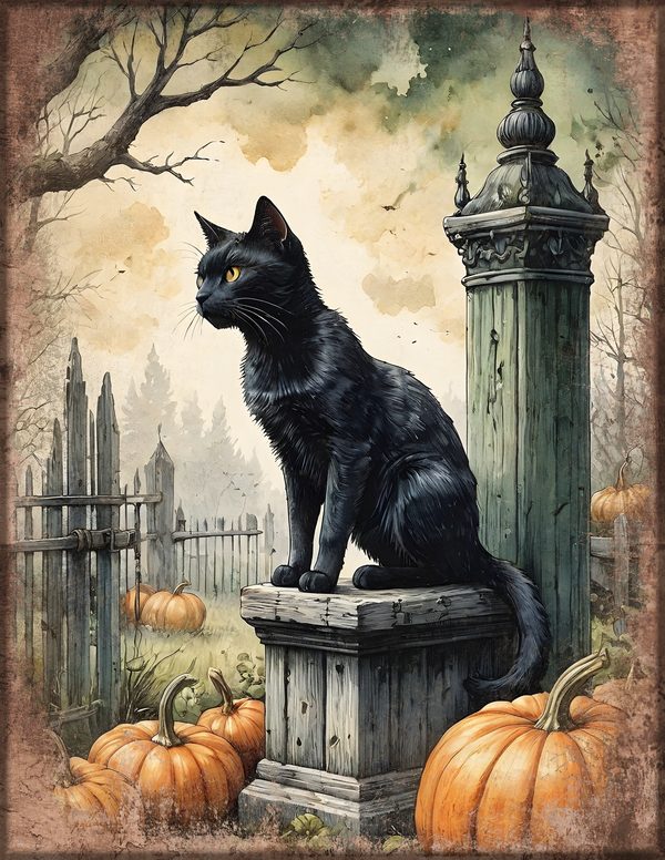 Junk Journal Kit: Printable Pages, Cards, Tags and Ephemera - Black Cats - Commercial Use — image 2