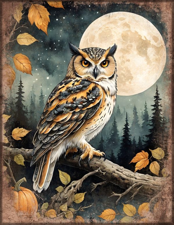 Junk Journal Kit: Printable Pages, Cards, Tags and Ephemera - Harvest Moon Owls - Commercial Use — image 2