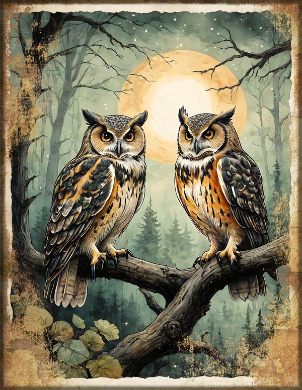 Junk Journal Kit: Printable Pages, Cards, Tags and Ephemera - Harvest Moon Owls - Commercial Use — image 3