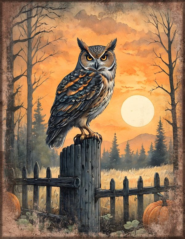Junk Journal Kit: Printable Pages, Cards, Tags and Ephemera - Harvest Moon Owls - Commercial Use — image 4