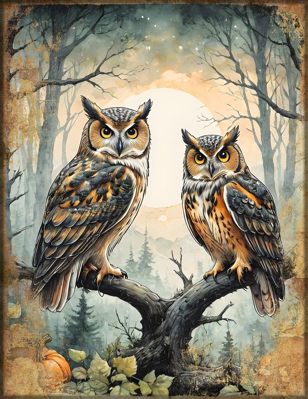 Junk Journal Kit: Printable Pages, Cards, Tags and Ephemera - Harvest Moon Owls - Commercial Use — image 5