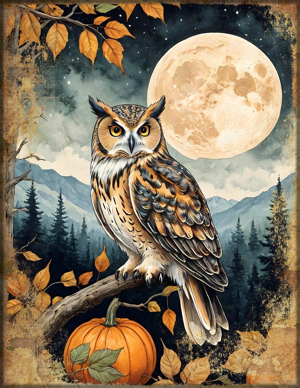 Junk Journal Kit: Printable Pages, Cards, Tags and Ephemera - Harvest Moon Owls - Commercial Use — image 11