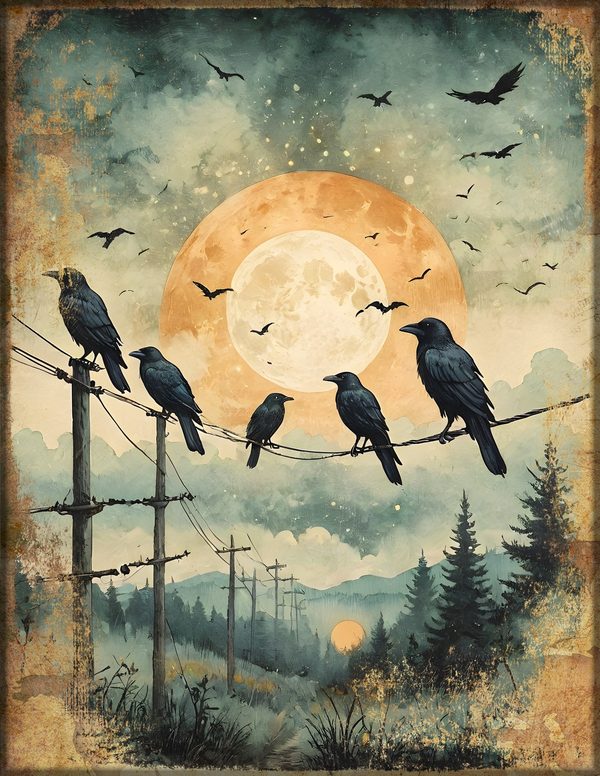 Junk Journal Kit: Printable Pages, Cards, Tags and Ephemera - Harvest Moon Ravens - Commercial Use — image 1