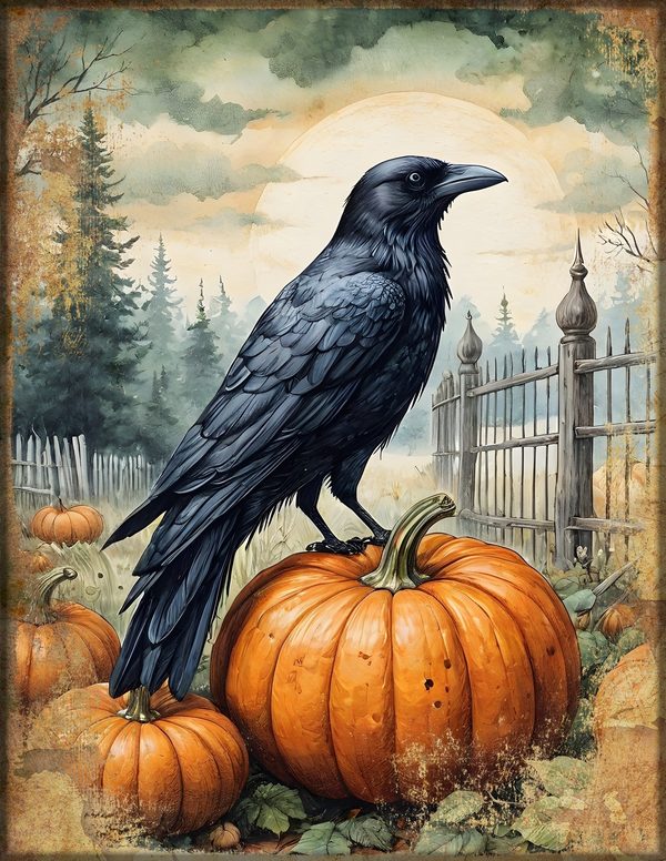 Junk Journal Kit: Printable Pages, Cards, Tags and Ephemera - Harvest Moon Ravens - Commercial Use — image 2