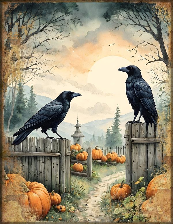 Junk Journal Kit: Printable Pages, Cards, Tags and Ephemera - Harvest Moon Ravens - Commercial Use — image 3
