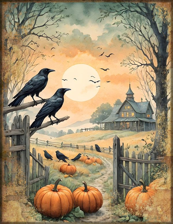 Junk Journal Kit: Printable Pages, Cards, Tags and Ephemera - Harvest Moon Ravens - Commercial Use — image 5